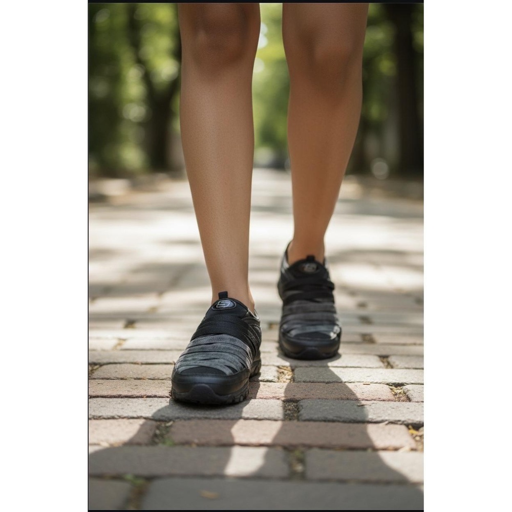 Skechers Funhouse Softsol Womens Black Slip-On Stretch Laced Memory‎ Foam Shoe